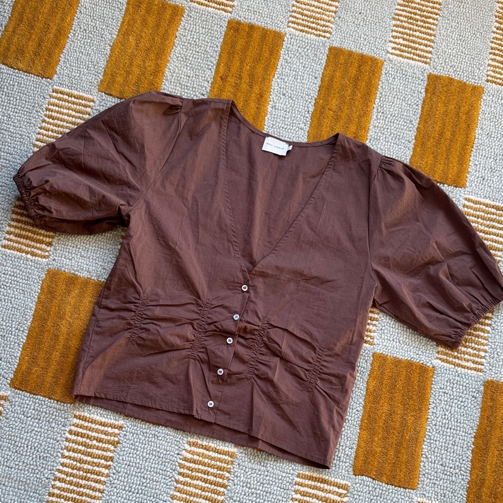 Deiji Studios Cotton Poplin Brown Blouse